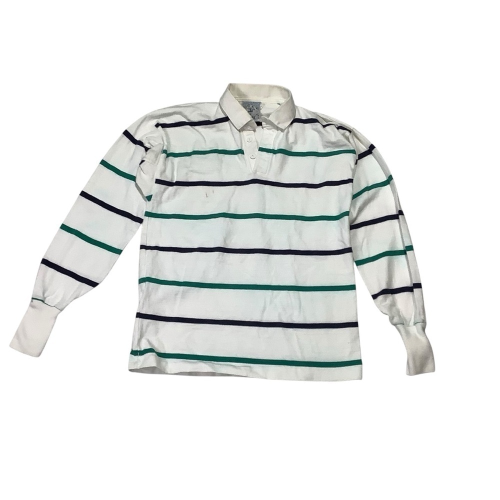 Lands’ End Men’s Authentic Rugby Shirt Striped White Polo Size Large